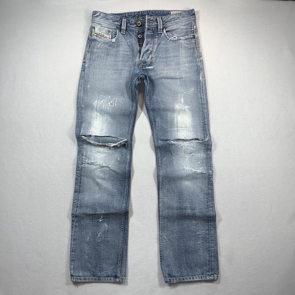 Diesel Jeans Mens 29x32 Larkee Straight Thrashed Destroyed Repaired Opium Italy